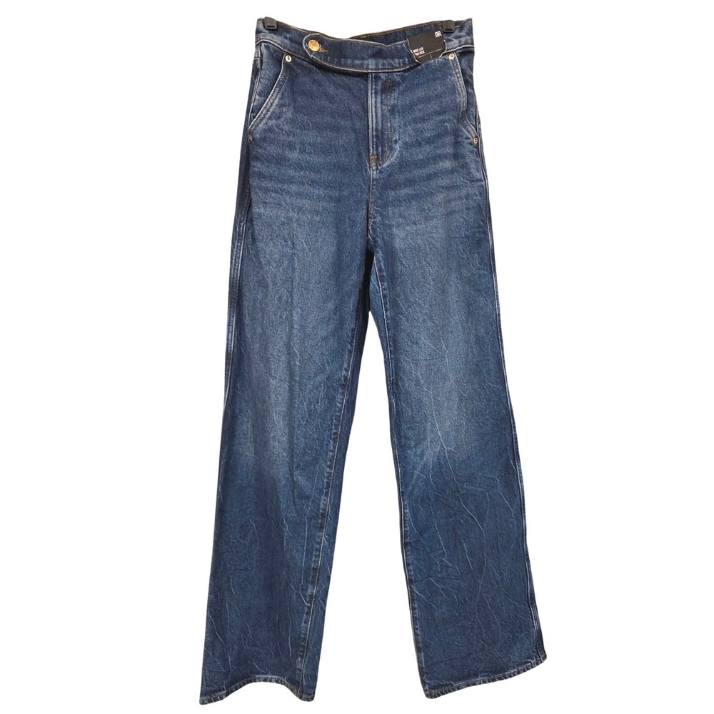 Express Women High Rise Wide Leg Flat FrontJeans Blue Sz 0R 45274893 NEW 70's